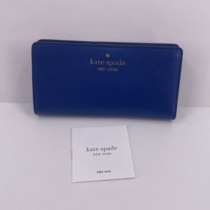 NWT Authentic Kate Spade Large Slim Bifold Wallet Staci River Blue